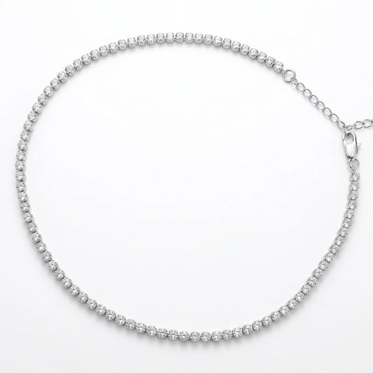 White Rhodium Plated Tennis Bezel Zirconia Necklace 40cm