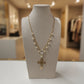 Religious Pearls, Teardrop Stone and Cross Pendant Necklace - 18K Gold Plated