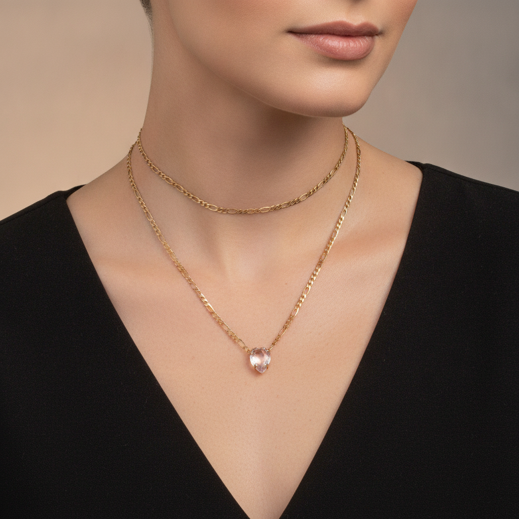 Teardrop Stone Pendant Necklace - 18K Gold Plated
