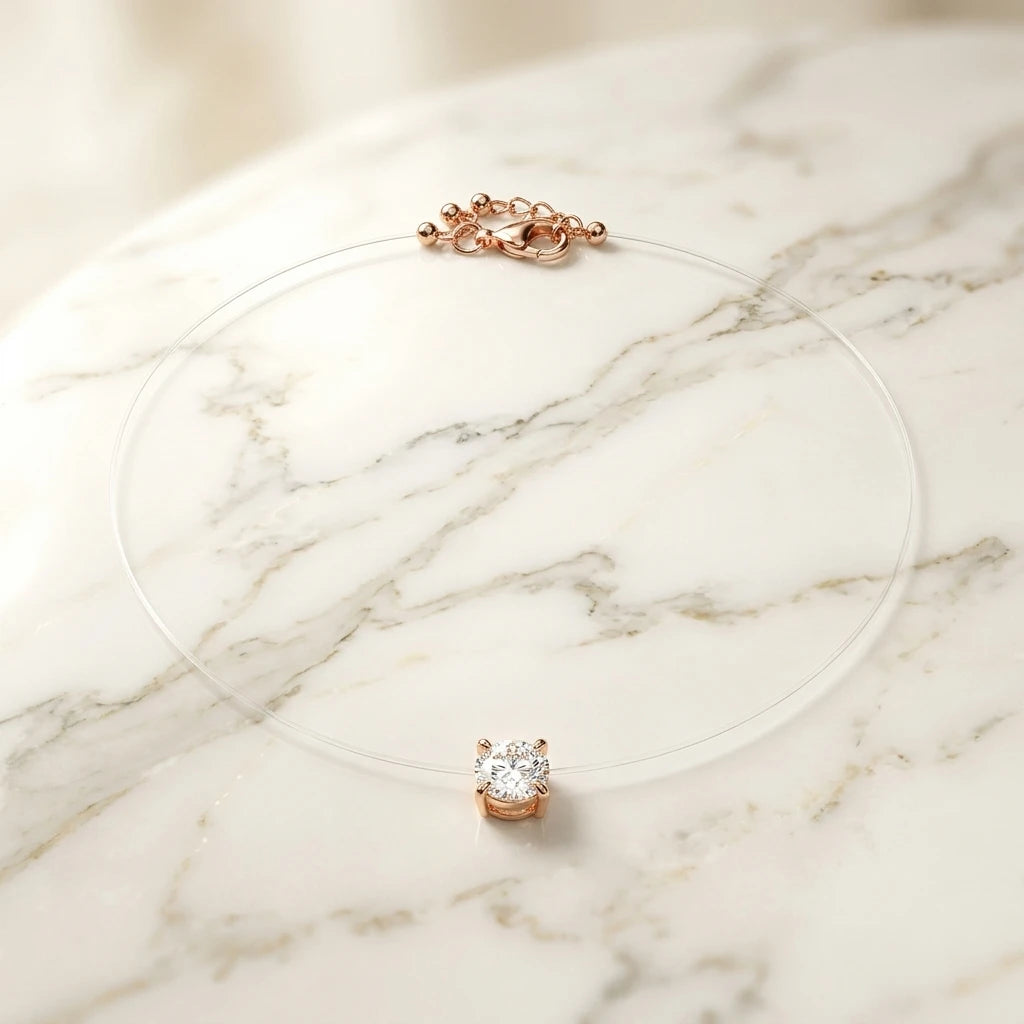 Round Cubic Zirconia in Nylon Necklace - 18K Gold Plated
