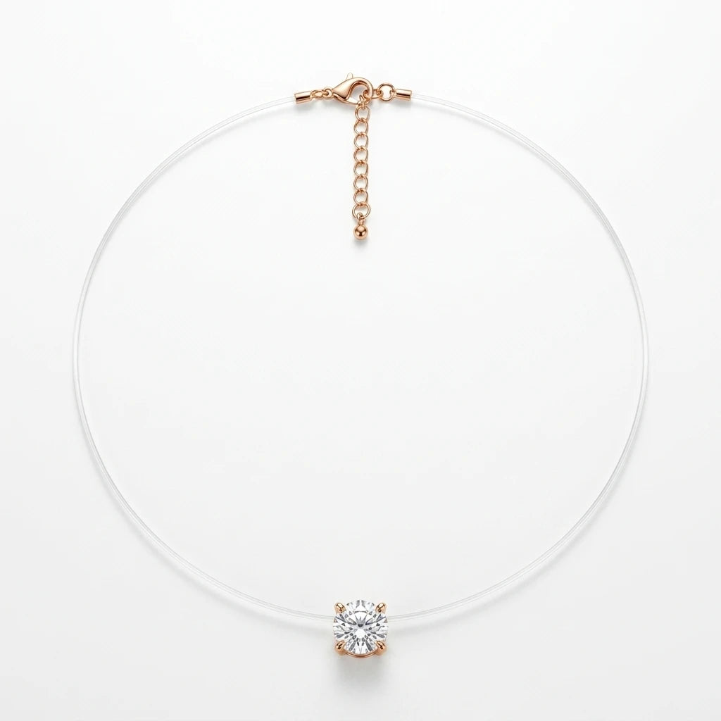 Round Cubic Zirconia in Nylon Necklace - 18K Gold Plated
