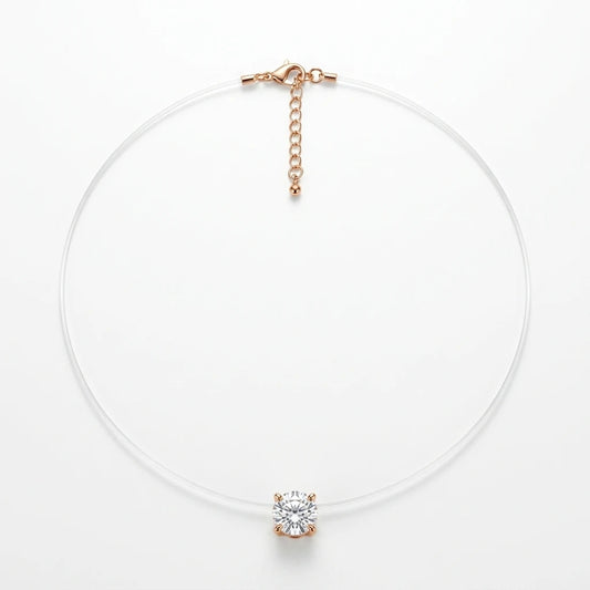 Round Cubic Zirconia in Nylon Necklace - 18K Gold Plated