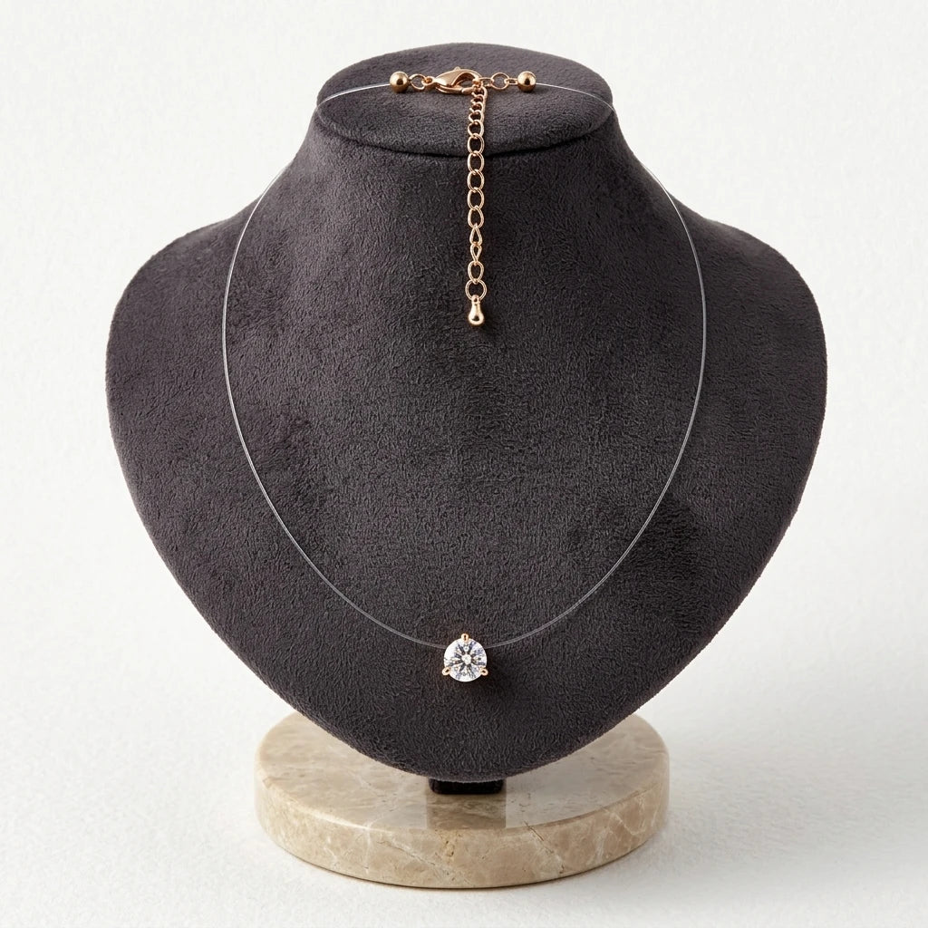 Round Cubic Zirconia in Nylon Necklace - 18K Gold Plated