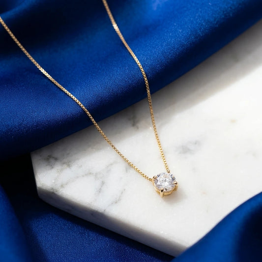 Round Cubic Zirconia Necklace - 18K Gold Plated