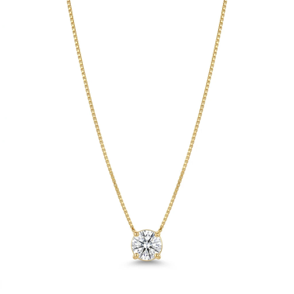 Round Cubic Zirconia Necklace - 18K Gold Plated