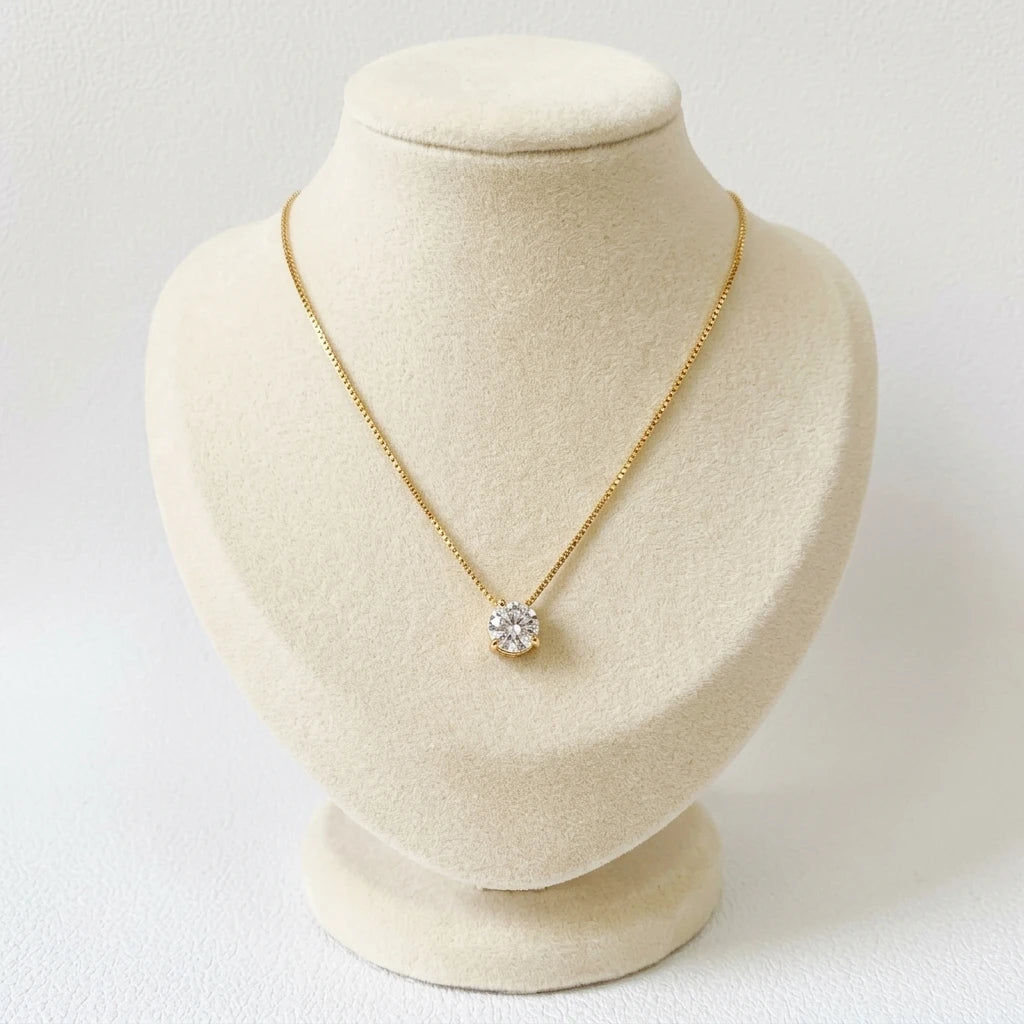Round Cubic Zirconia Necklace - 18K Gold Plated