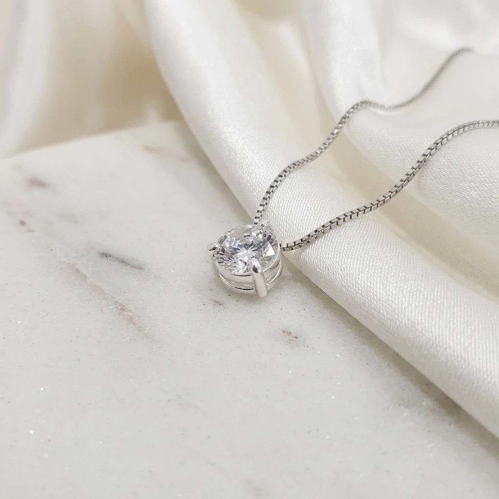 Round Cubic Zirconia Necklace - White Rhodium Plated