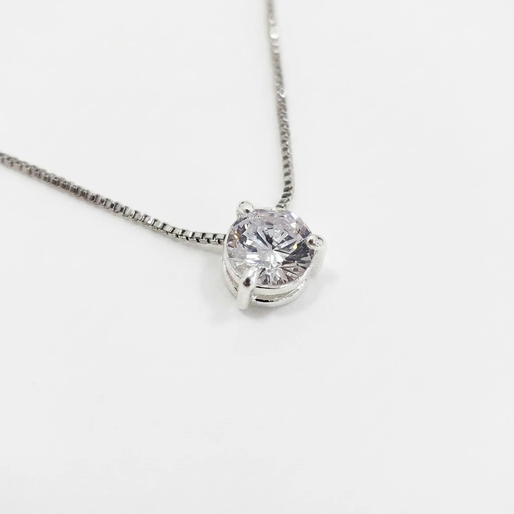 Round Cubic Zirconia Necklace - White Rhodium Plated