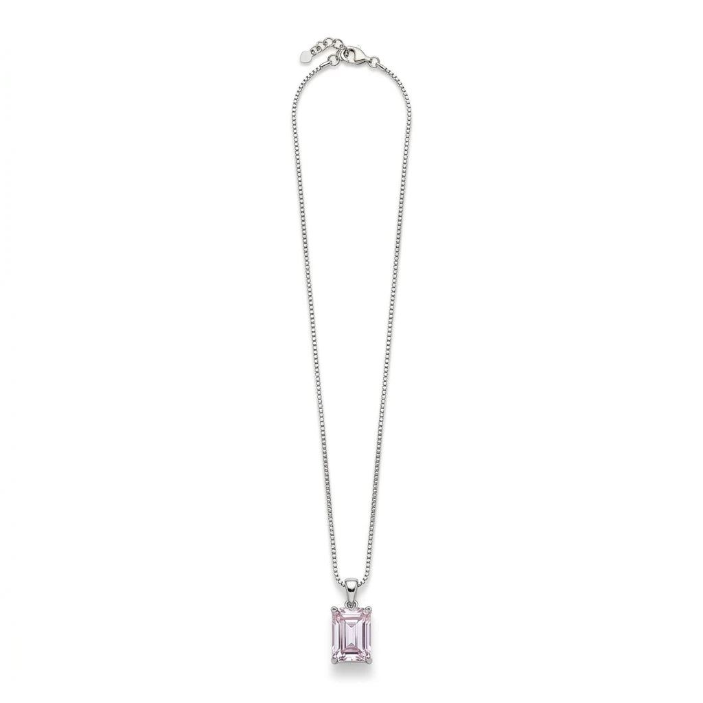 Rectangle-cut Cubic Zirconia Necklace - White Rhodium Plated