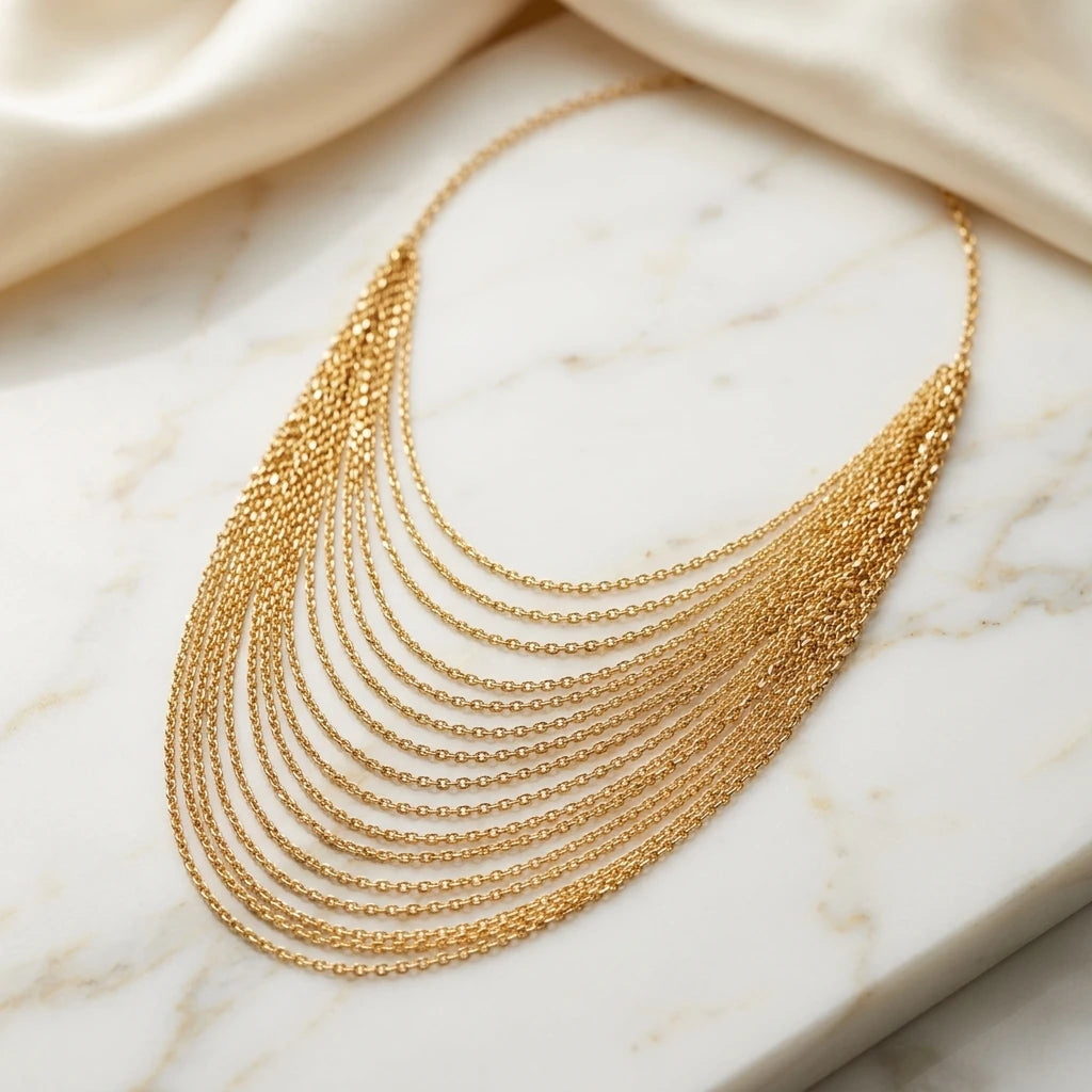 18K Gold Plated Links 20 Parallel Chains Necklace
