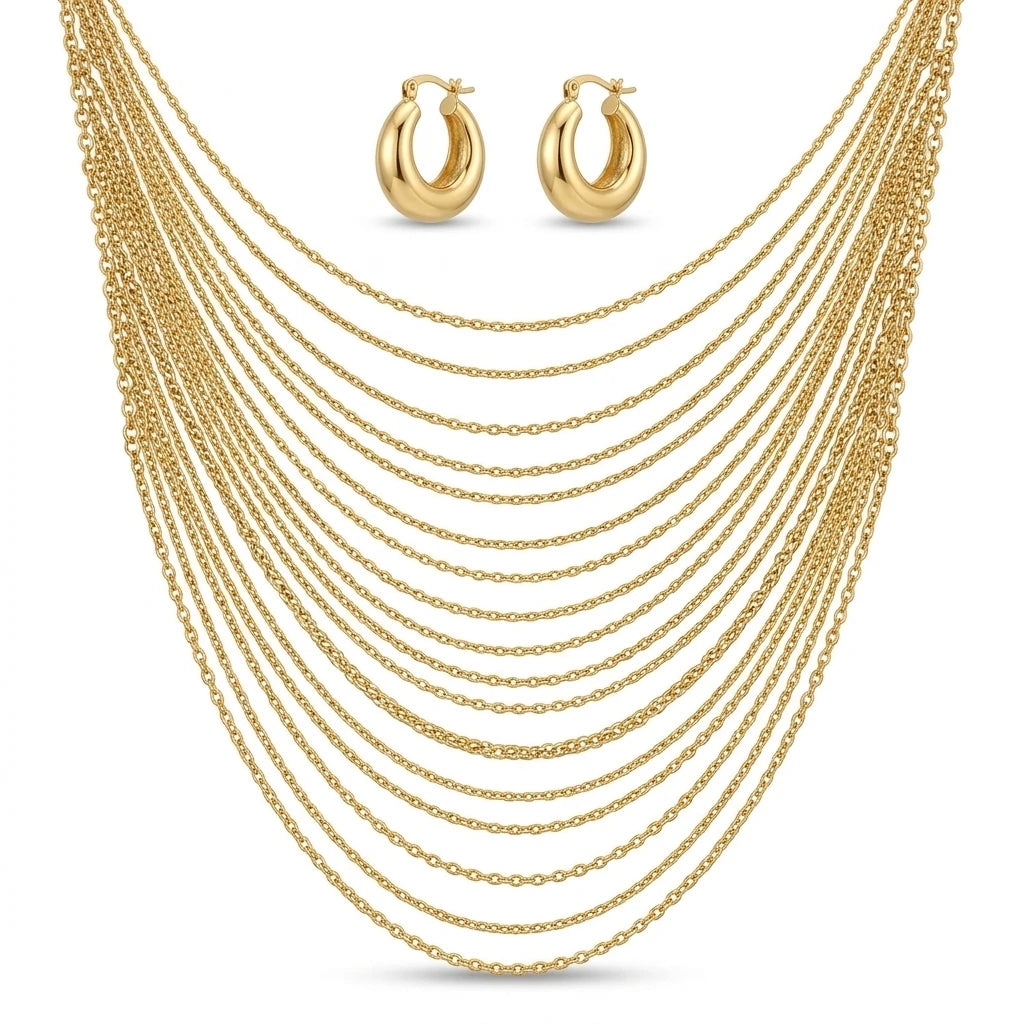 18K Gold Plated Links 20 Parallel Chains Necklace