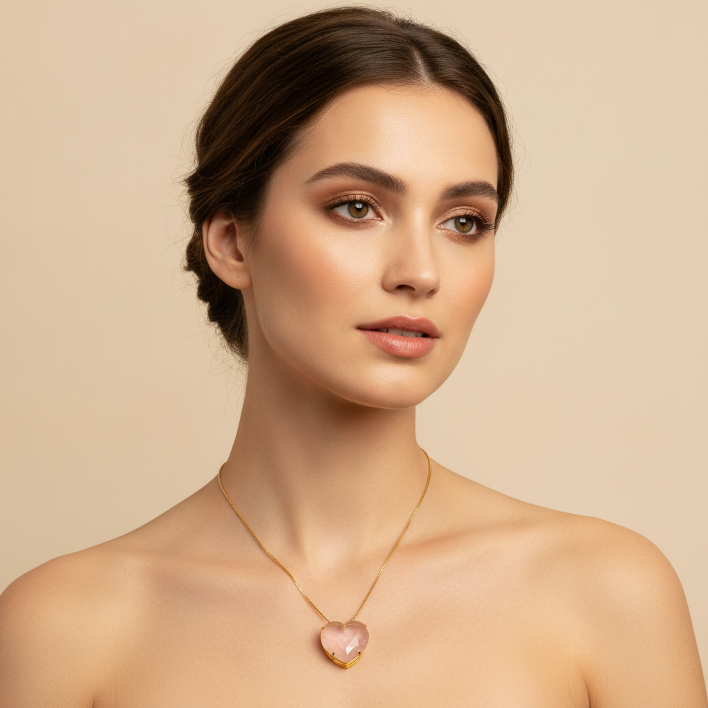 Pink Sapphire Heart Necklace - 18K Gold Plated