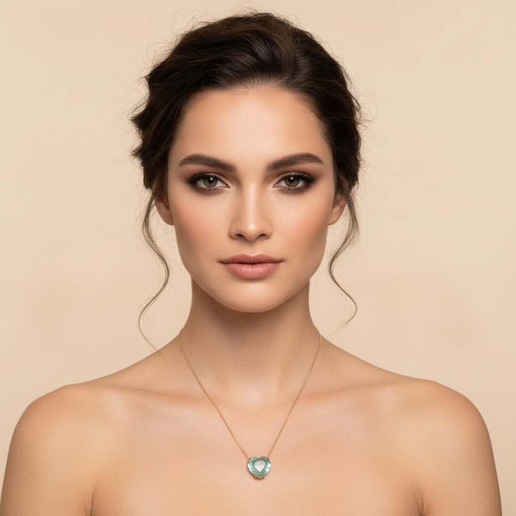 Blue Acqua Marine Heart Necklace - 18K Gold Plated