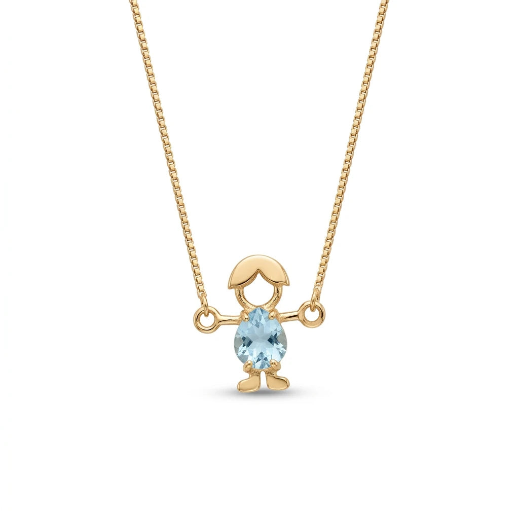 Blue Sky Topaz Boy Necklace - 18K Gold Plated