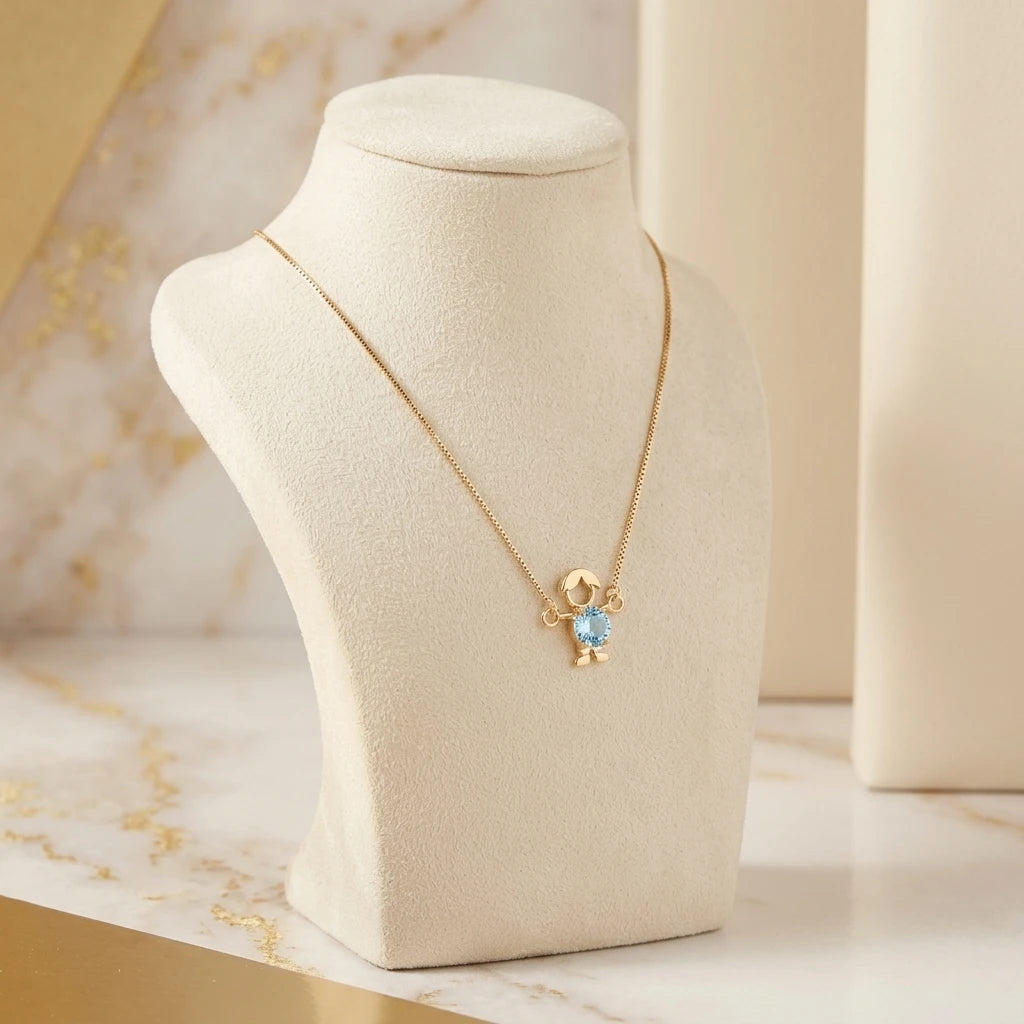 Blue Sky Topaz Boy Necklace - 18K Gold Plated