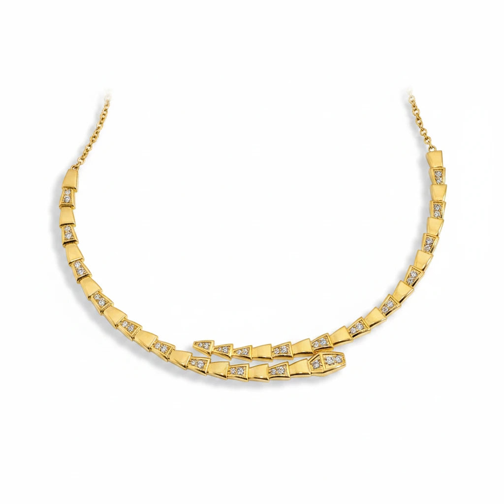 Rigid Serpent Studded Zirconia Necklace - 18K Gold Plated