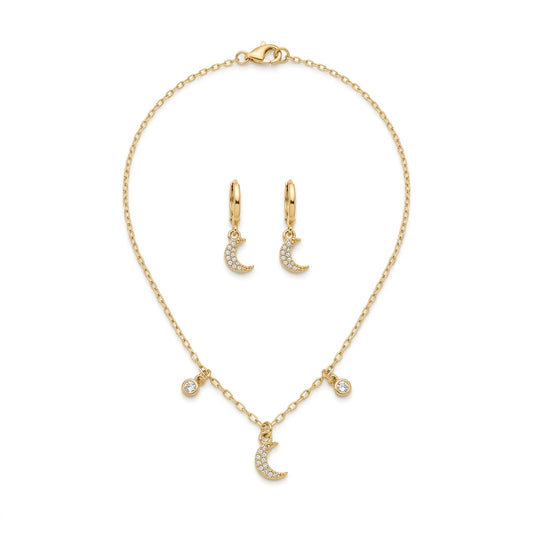 Delicate Moon Kids Set - Earrings and Necklace - 18K Gold Plated