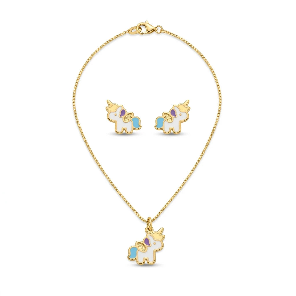 Delicate Unicorn Kids Set - Earrings and Necklace - 18K Gold Plated
