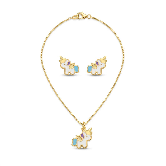 Delicate Unicorn Kids Set - Earrings and Necklace - 18K Gold Plated