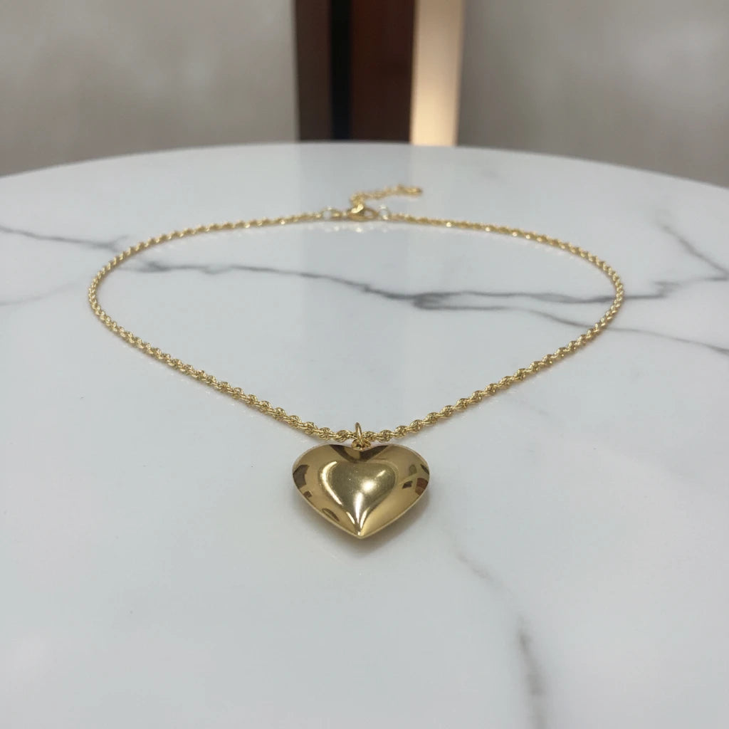 Reliquary Heart in Rope Chain Necklace - 18K Gold Plated