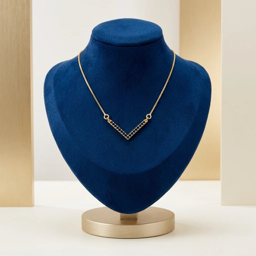 Navy Blue Zirconia Studded Necklace - 18K Gold Plated