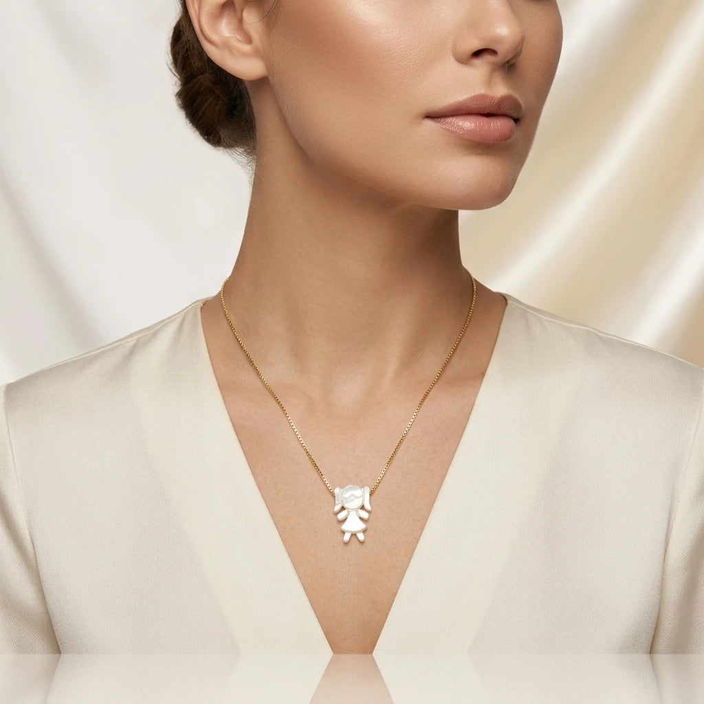 Mother Pearl Girl Necklace - 18K Gold Plated