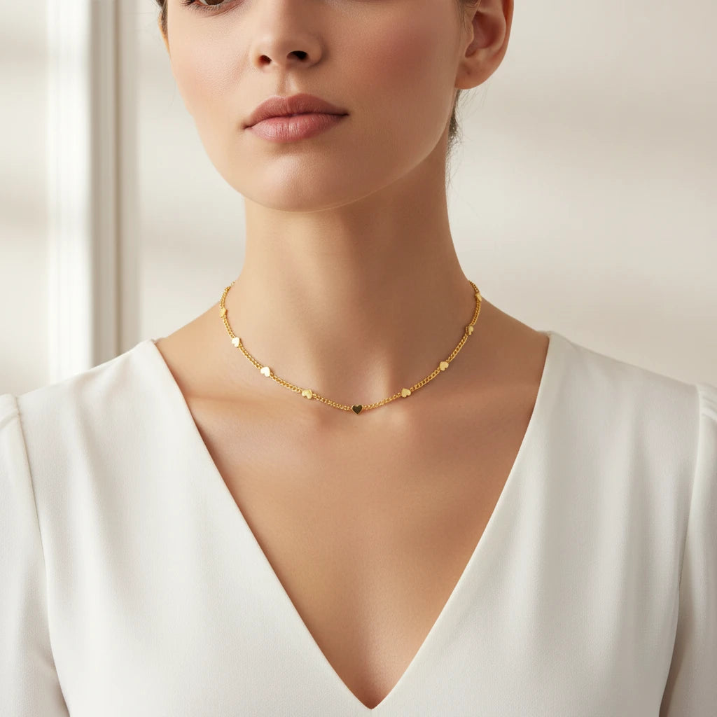 46cm Delicate Mini Hearts 18K Gold Plated Choker