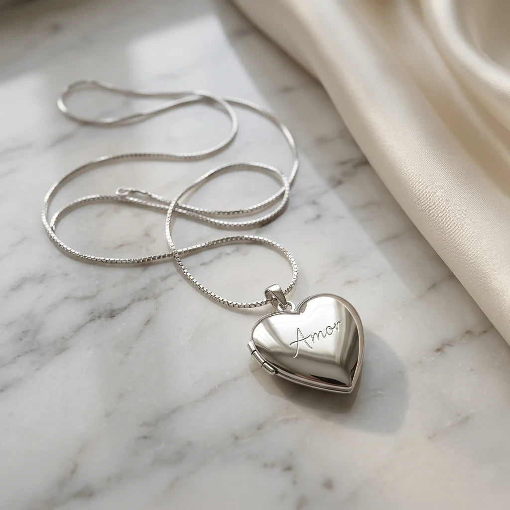 Reliquary Heart Pendant Necklace - White Rhodium Plated