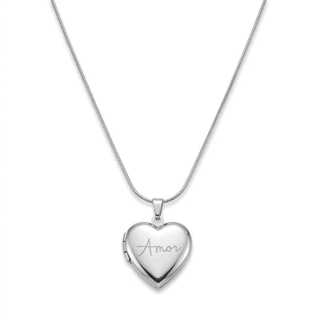 Reliquary Heart Pendant Necklace - White Rhodium Plated