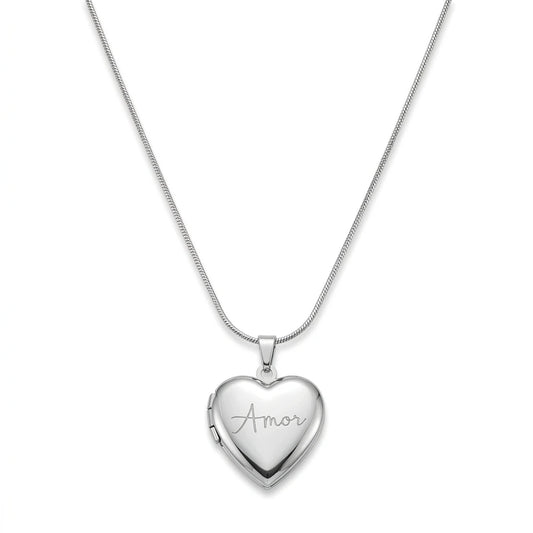 Reliquary Heart Pendant Necklace - White Rhodium Plated