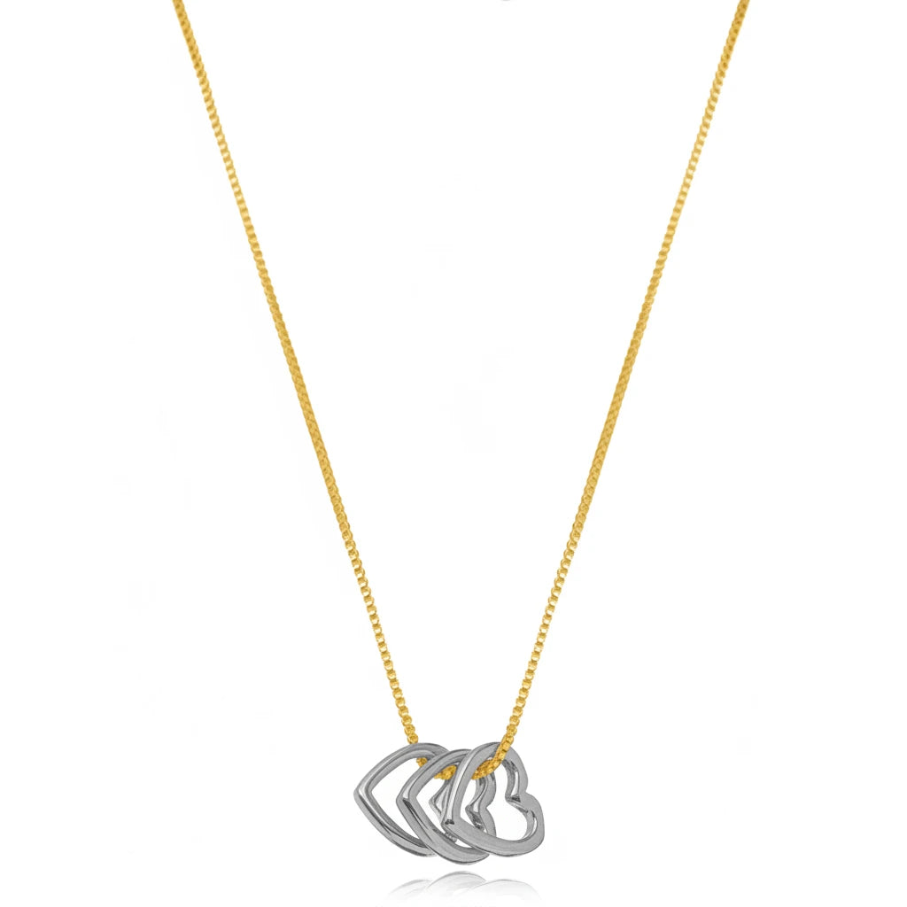 Three Heart Bi Color Necklace - 18K Gold Plated
