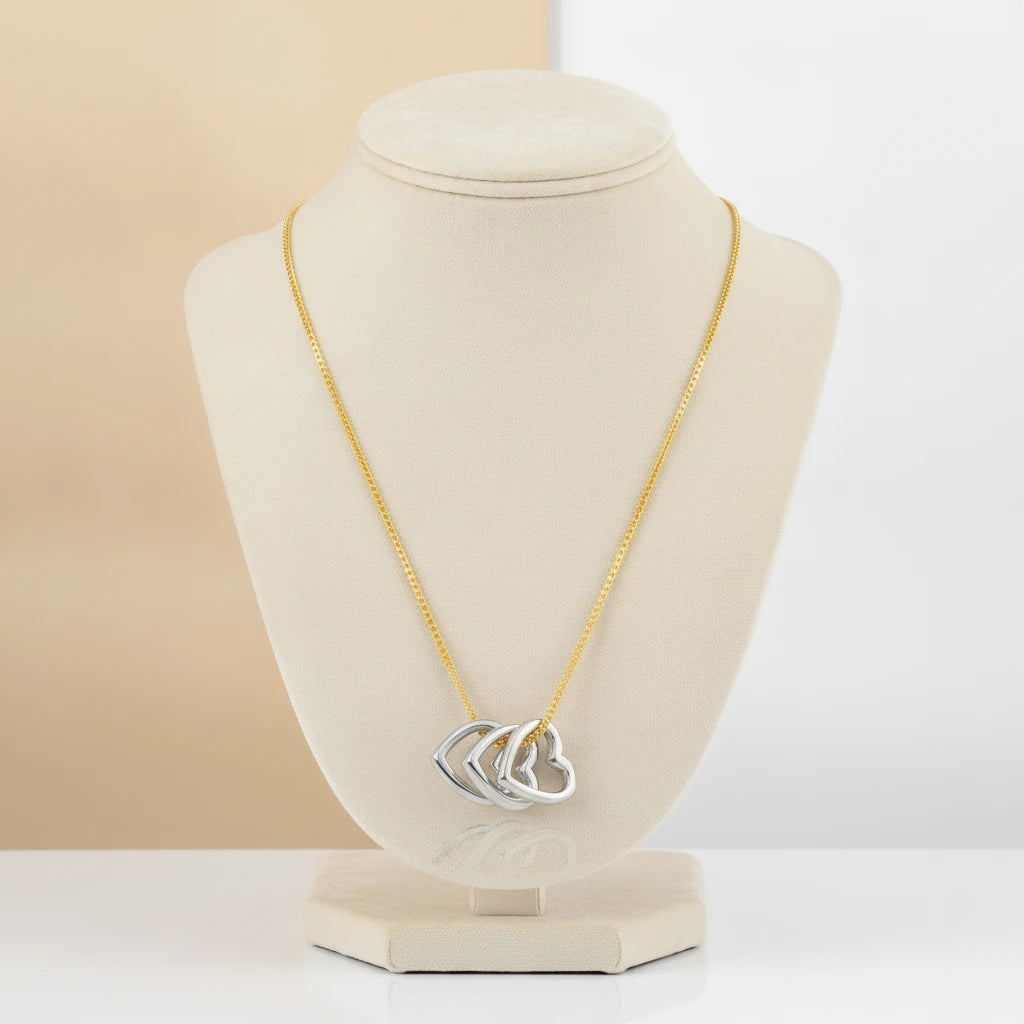 Three Heart Bi Color Necklace - 18K Gold Plated