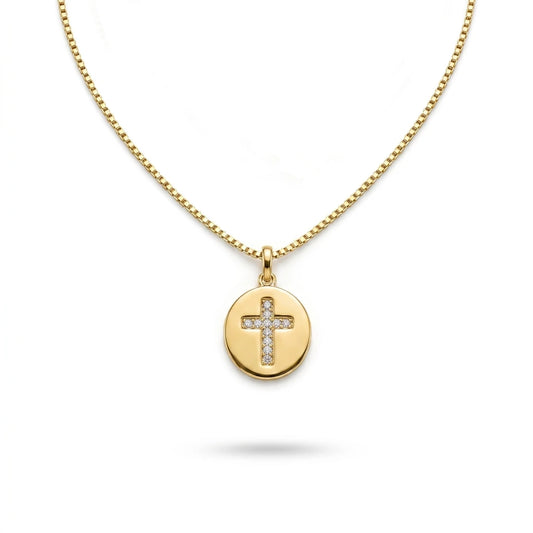 Religious Studded Zirconia Cross Pendant Necklace -18K Gold Plated