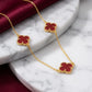 Red Three Lucky Clover - 18K Gold Plated - Choker - 36cm