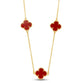Red Three Lucky Clover - 18K Gold Plated - Choker - 36cm