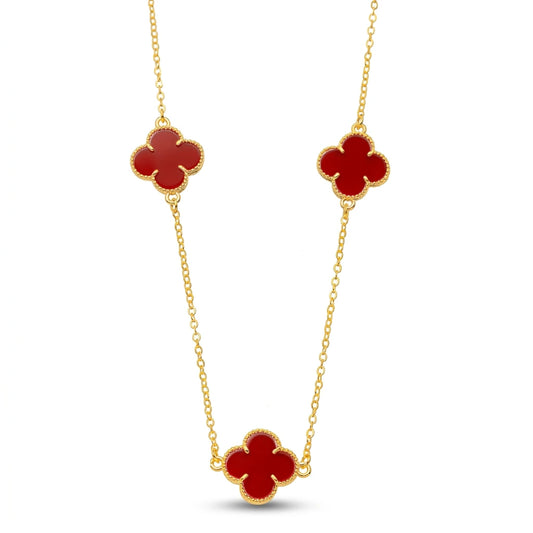 Red Three Lucky Clover - 18K Gold Plated - Choker - 36cm