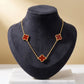 Red Three Lucky Clover - 18K Gold Plated - Choker - 36cm