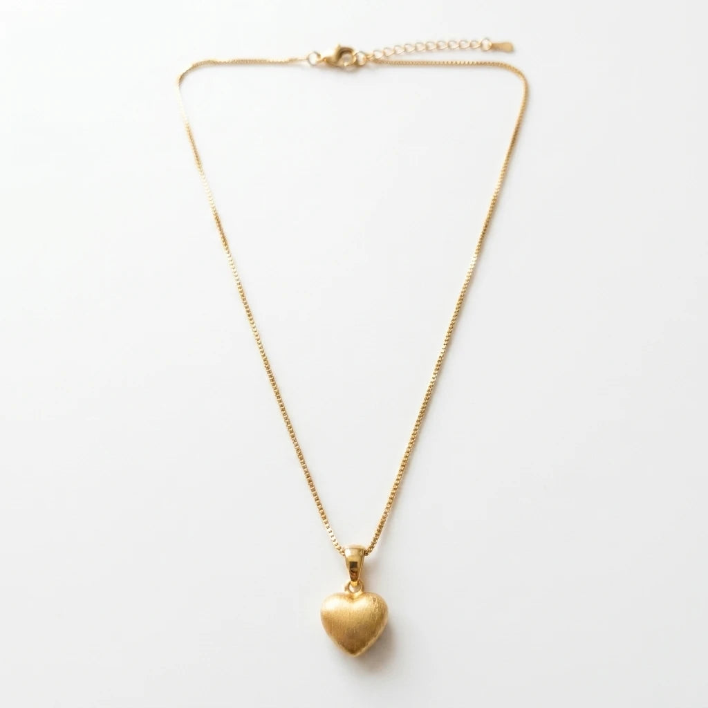 Small Brushed Heart Pendant Necklace -18K Gold Plated