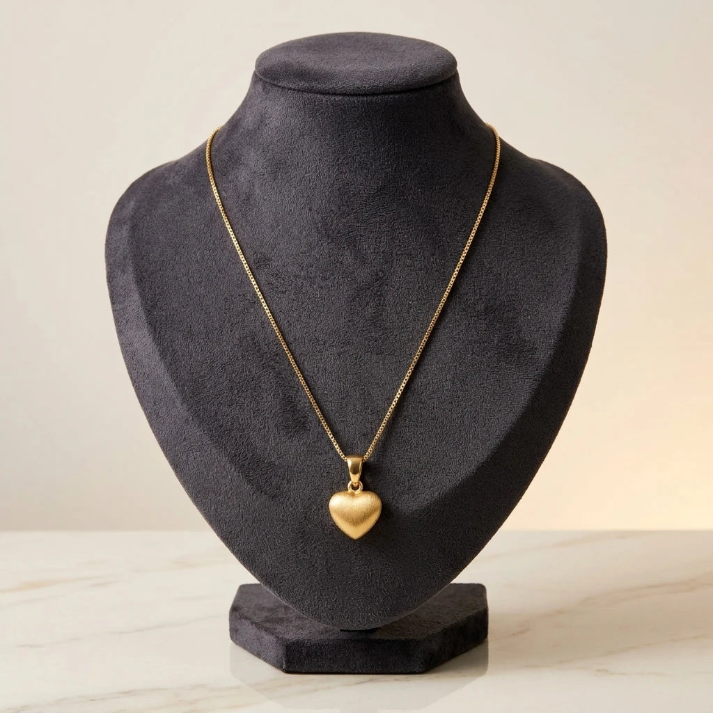 Small Brushed Heart Pendant Necklace -18K Gold Plated