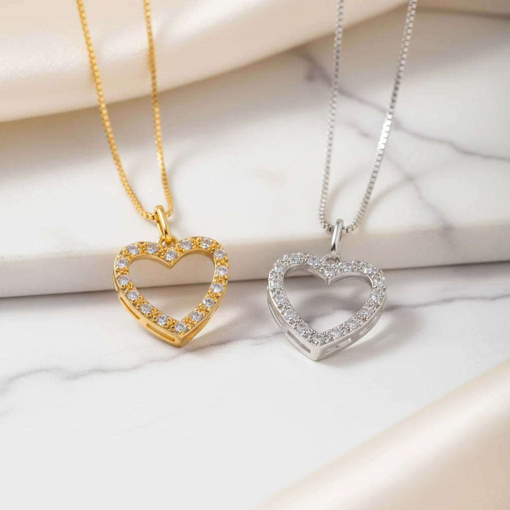 Studded Zirconia Heart Necklace -18K Gold Plated