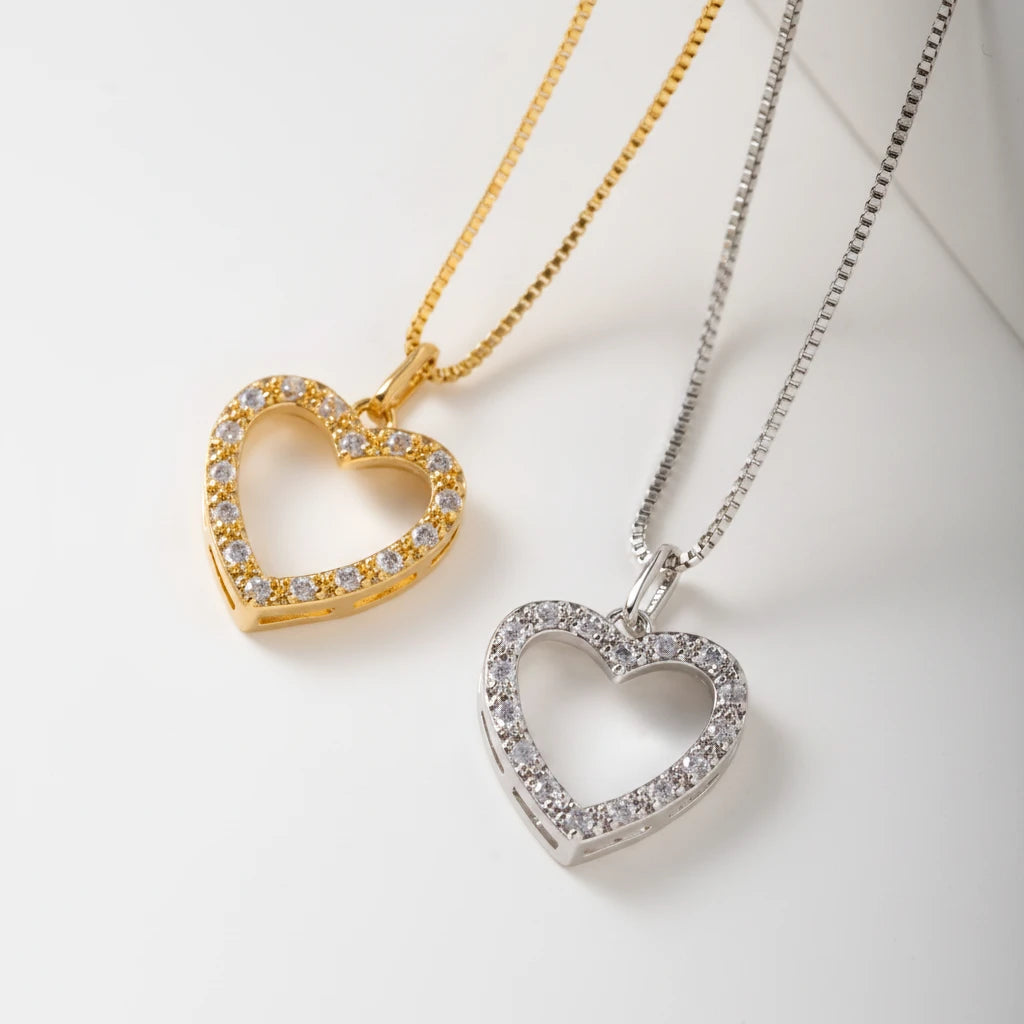 Studded Zirconia Heart Necklace -18K Gold Plated