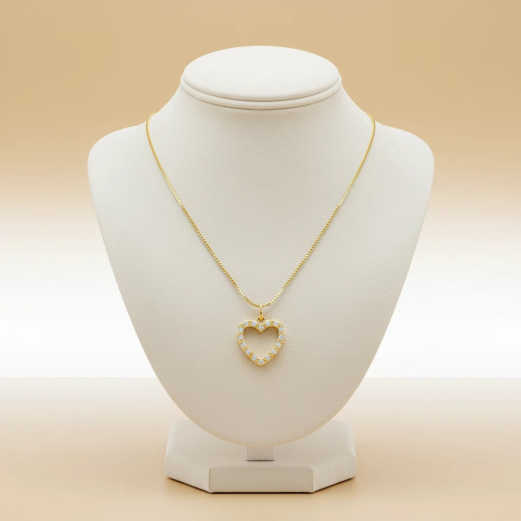 Studded Zirconia Heart Necklace -18K Gold Plated