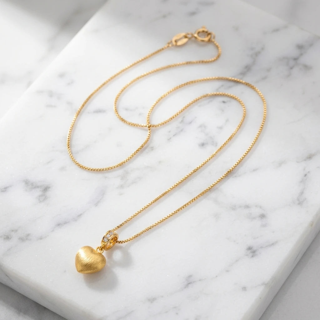 Brushed Heart Pendant Necklace -18K Gold Plated