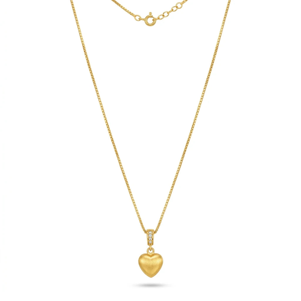 Brushed Heart Pendant Necklace -18K Gold Plated