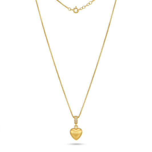 Brushed Heart Pendant Necklace -18K Gold Plated