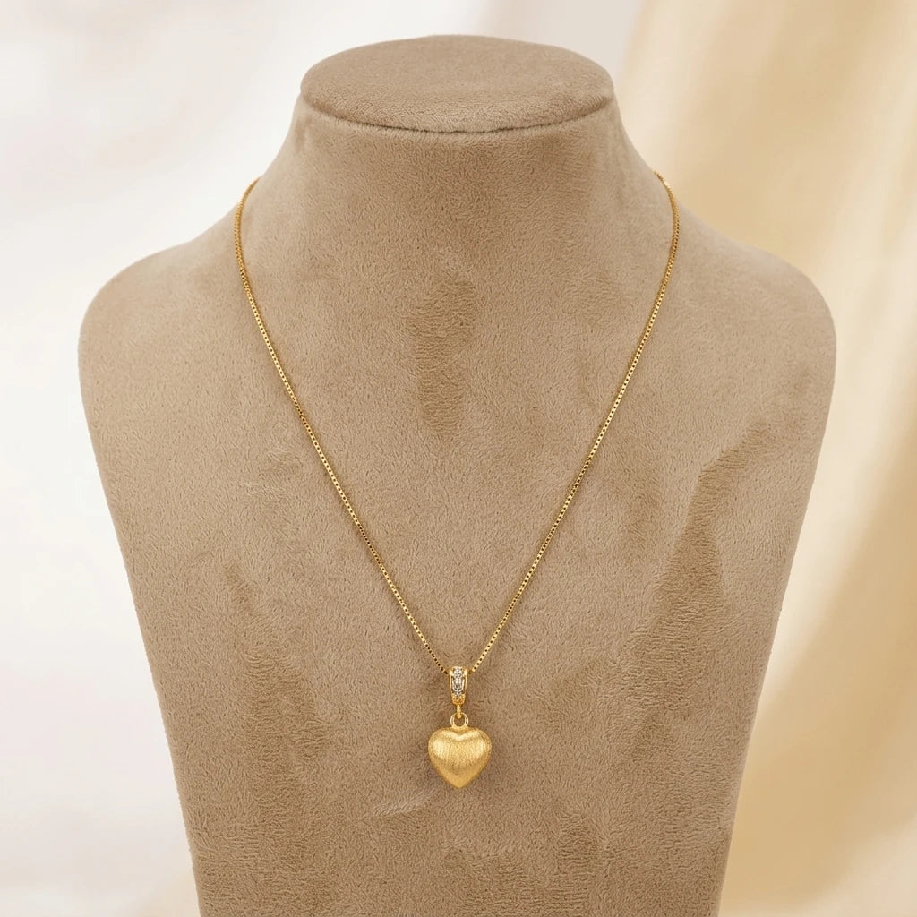 Brushed Heart Pendant Necklace -18K Gold Plated