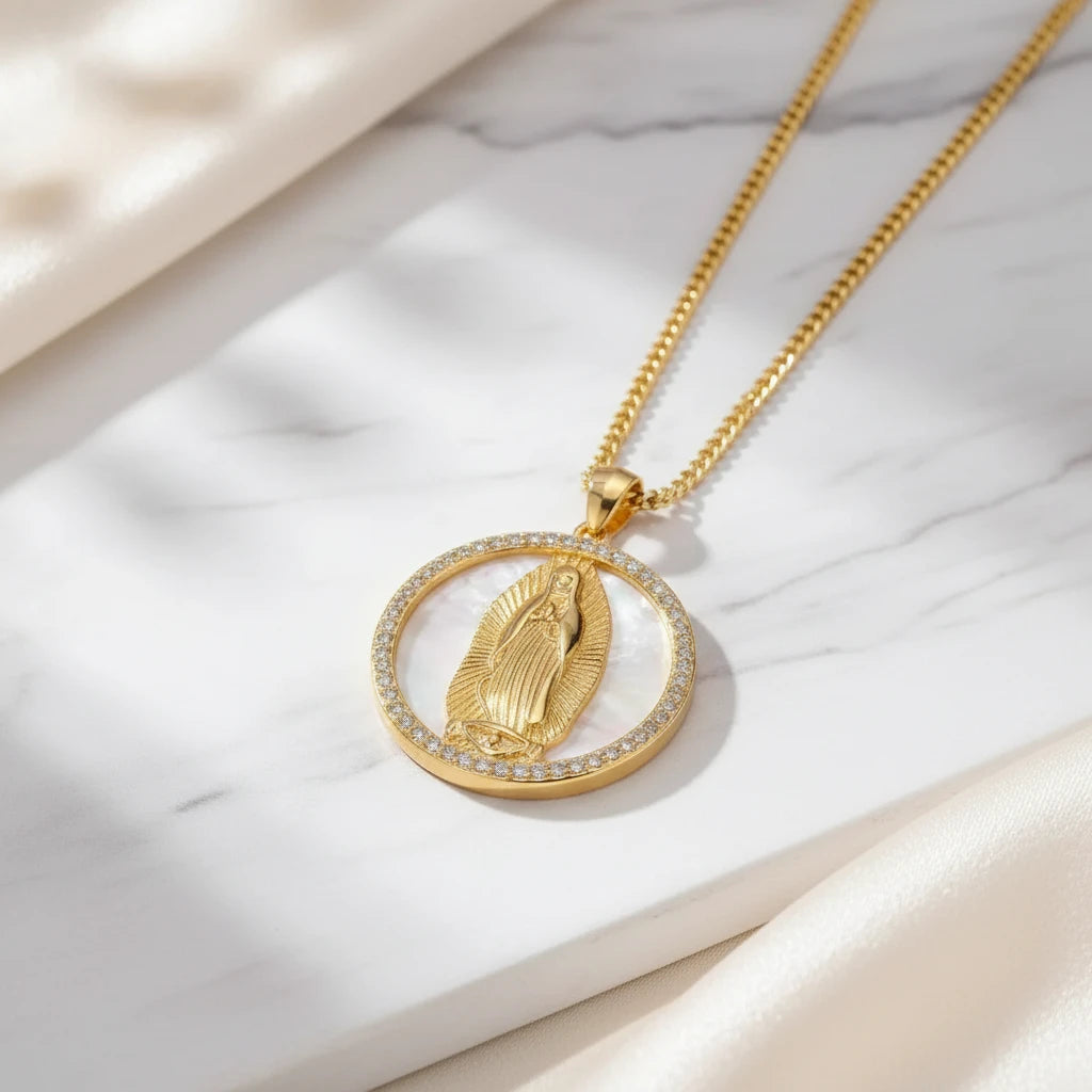 Religious Studded Zirconia Necklace - 18K Gold Plated