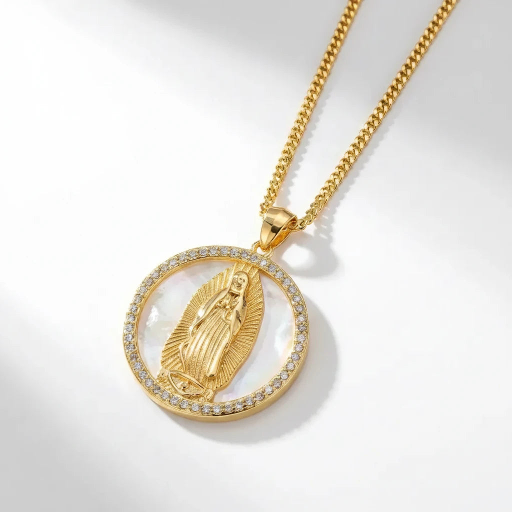 Religious Studded Zirconia Necklace - 18K Gold Plated
