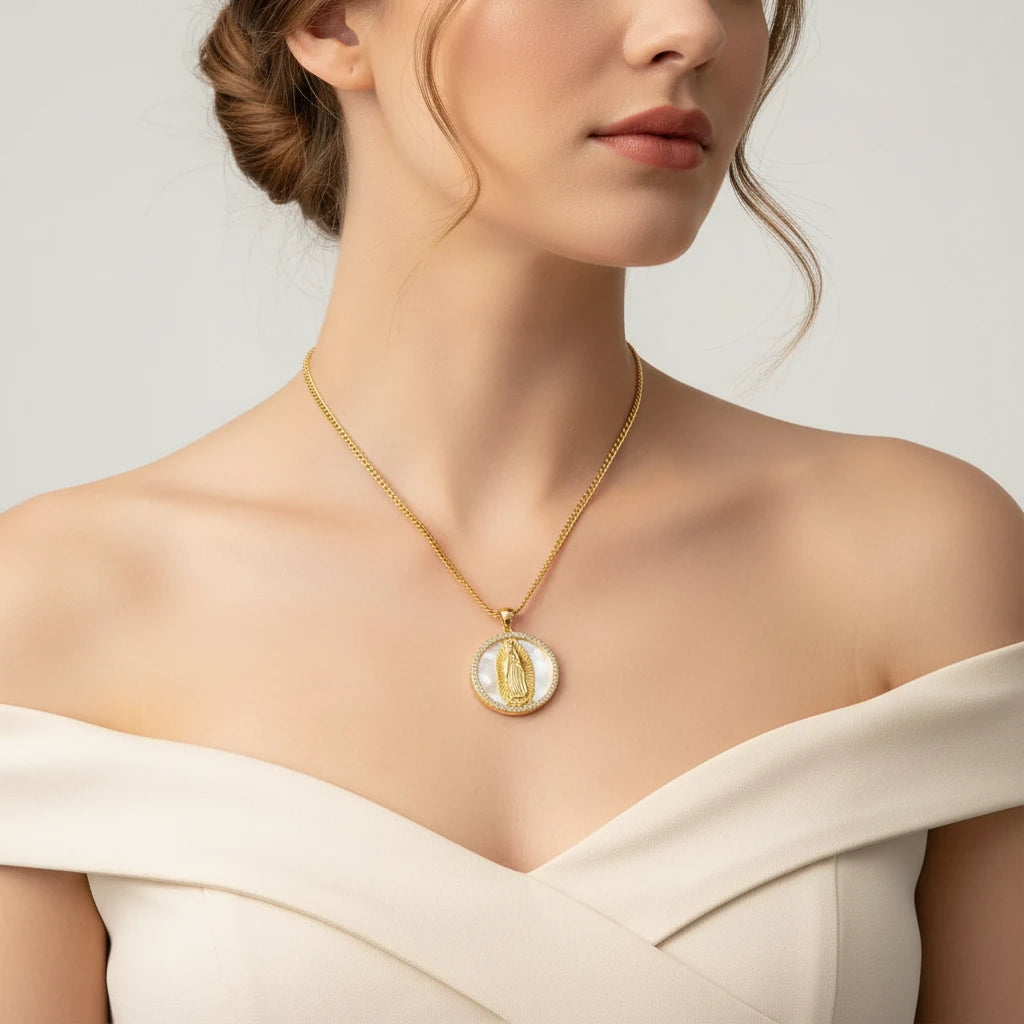 Religious Studded Zirconia Necklace - 18K Gold Plated
