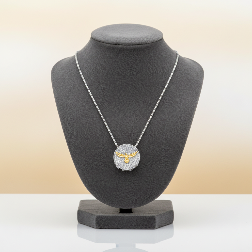 Holy Spirit in Studded Pendant Necklace - White Rhodium Plated